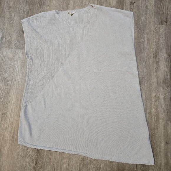 Eileen Fisher Poncho Sweater Women's Size Large Gray Tan Asymetrical Sleeveless - Picture 1 of 11